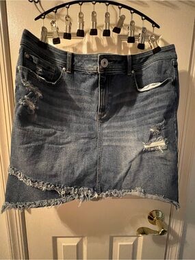 INC International Concepts Distressed Light Blue Denim Mini Skirt
